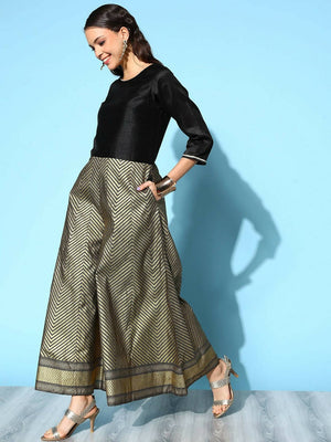 Ahalyaa Womens Black Poly Silk Gold Printed Jumpsuit - Distacart
