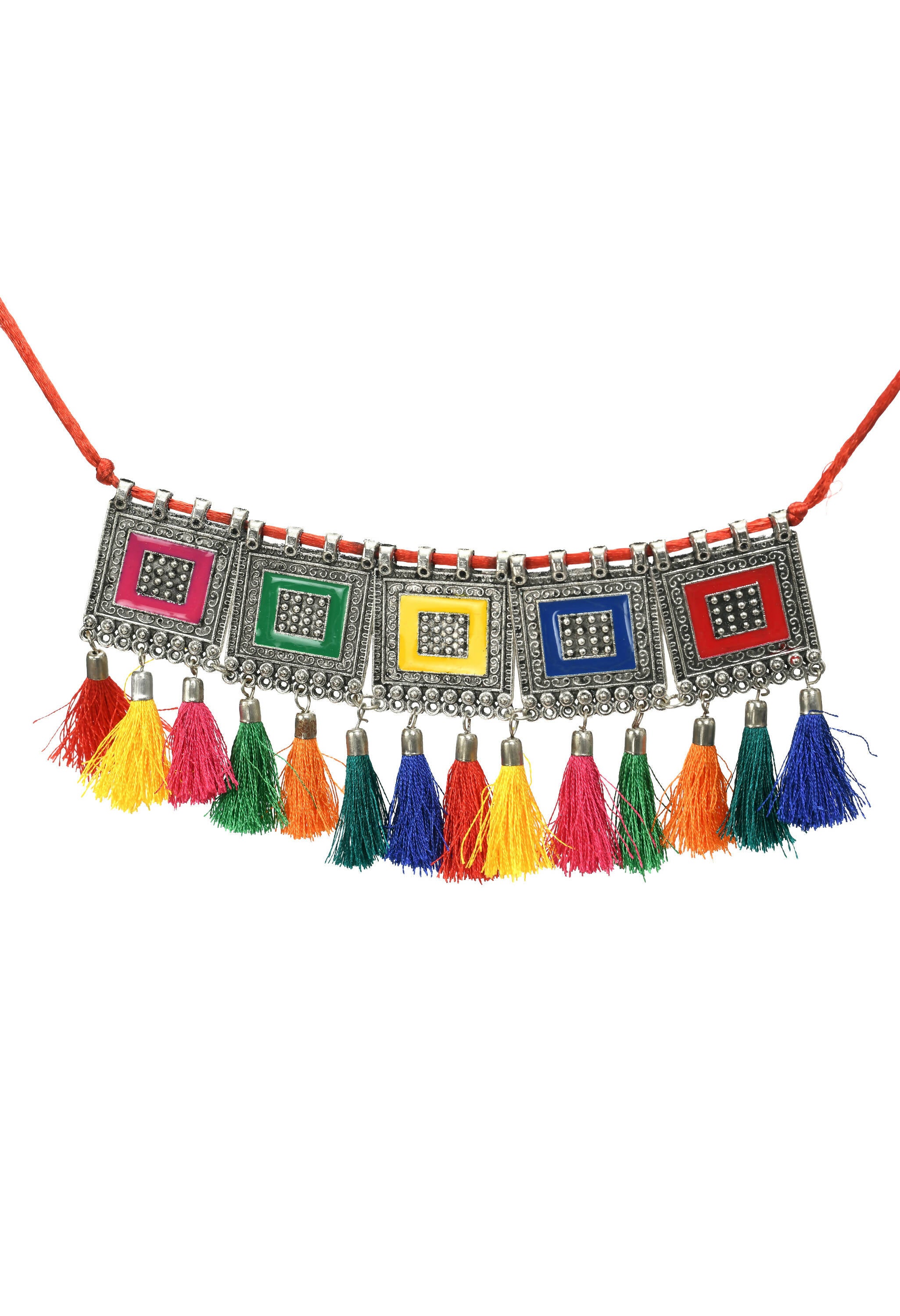 Mominos Fashion Johar Kamal Oxidised Silver-Plated Brass Finish Tassel Work Handicraft Choker For Women (Multi) - Distacart