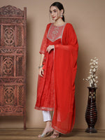 Thumbnail for Myshka Women's Red Anarkali Kurta & With Dupatta - Distacart