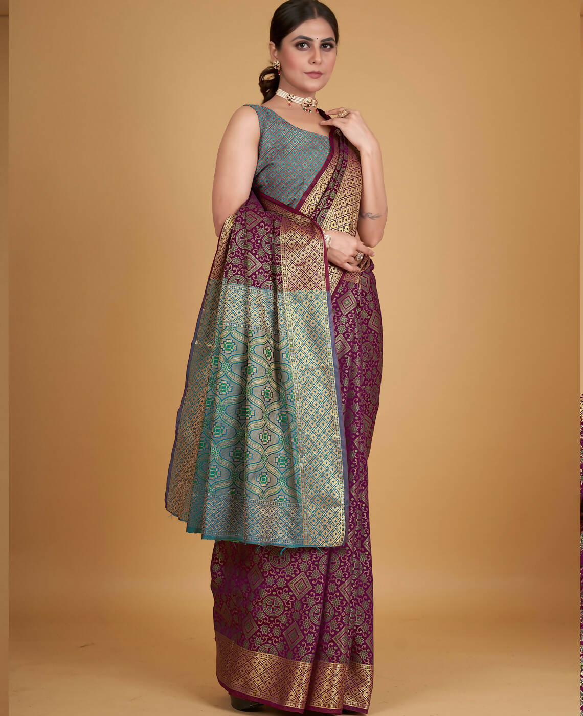 Wine Silk Woven Design Saree With Unstitched Blouse Piece - Akshita - Distacart