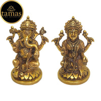 Thumbnail for Tamas Brass Lord Ganesh Lakshmi Statue (Golden) - Distacart