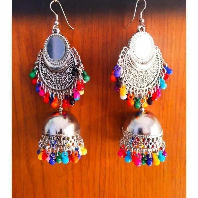 Stylish Fashion Mirror Jhumki Fancy Party Multi Color Beads Tassel Earrings