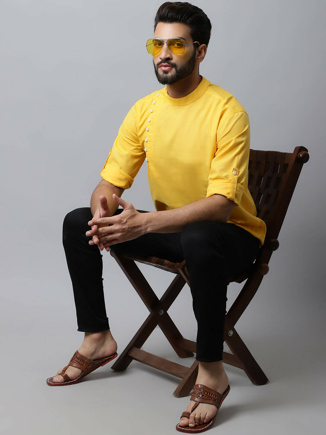 Even Apparels Yellow Color Pure Cotton Men's Kurta With Side Placket (MMS759) - Distacart