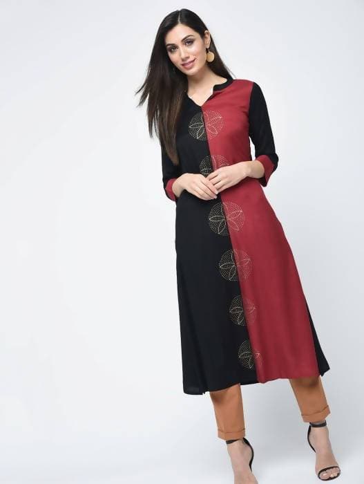 Aniyah Rayon Block Printed Double Color Straight Kurta (AN-112K)