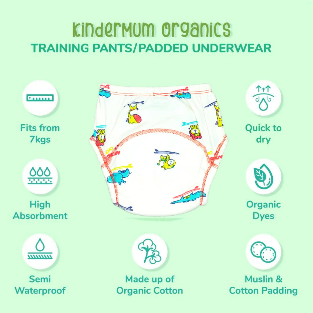 Kindermum Cotton Padded Pull Up Training Pants/ Padded Underwear For Kids-Autumn Animals Set of 2 pcs - Distacart