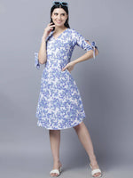 Thumbnail for Myshka Women White Blue Printed A-Line Dress - Distacart