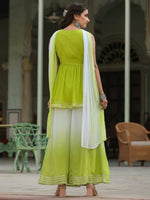 Thumbnail for Juniper Women Green Georgette Embroidered Kurta, Palazzo and Dupatta Set - Distacart