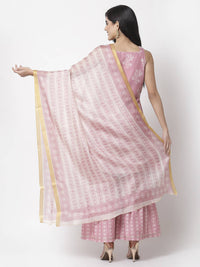 Thumbnail for Myshka Women Peach Cotton Blend Printed Sleeveless Shoulder Straps Kurta With Sharara & Dupatta Set