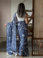 Thumbnail for Suta Blue Floral Pure Cotton Saree - Distacart