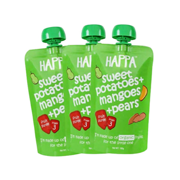 Happa Organic Food, Fruit Puree (Sweet Potatoes+Mangoes+Pears) - Distacart