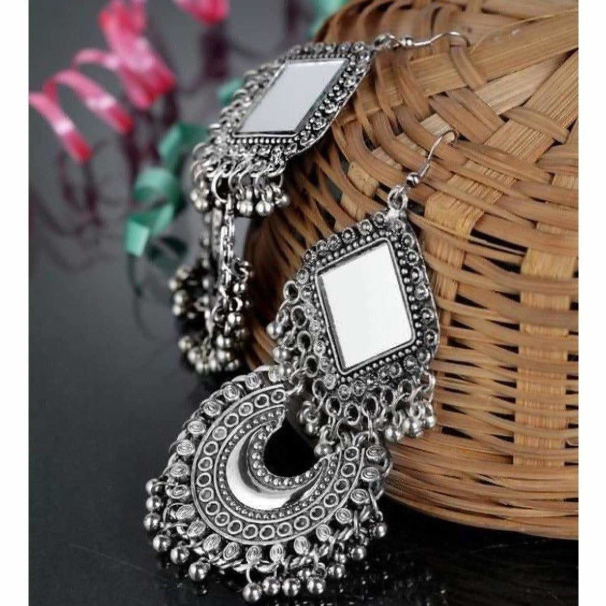 Oxidized Silver Color Mirror Half Moon Design Hangings