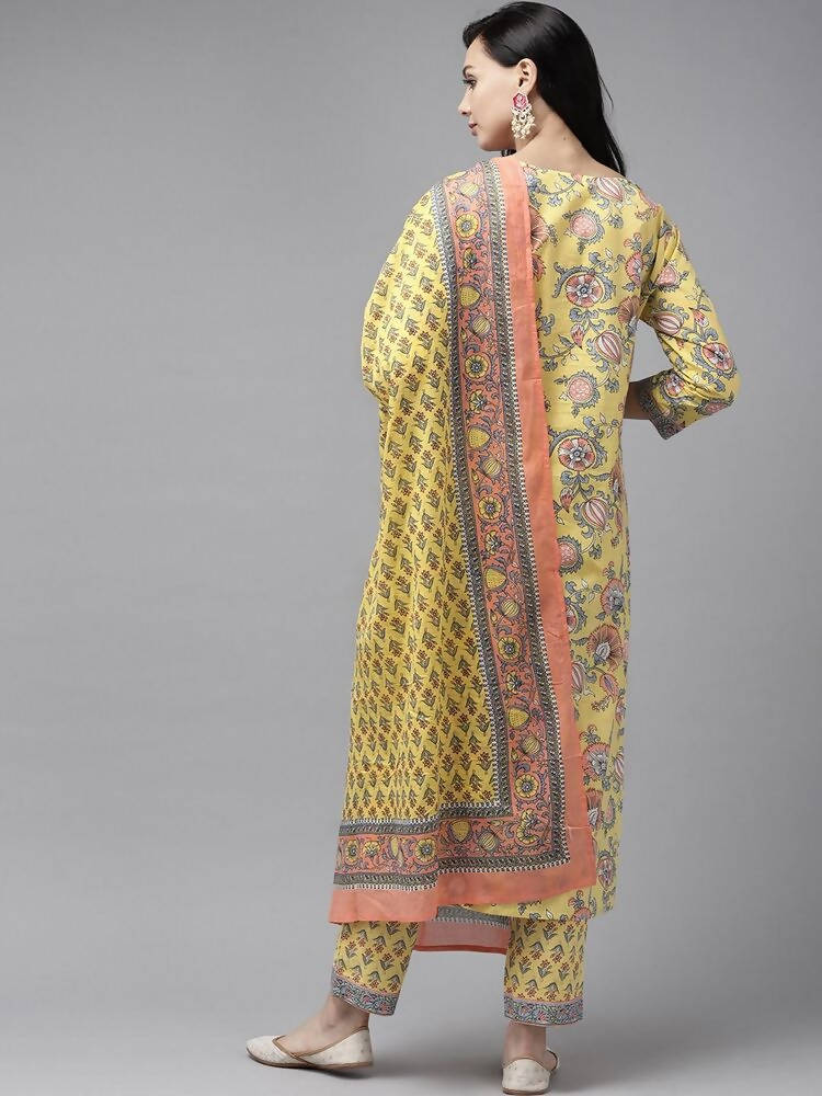 Yufta Yellow printed kurta with Palazzo & Dupatta Set