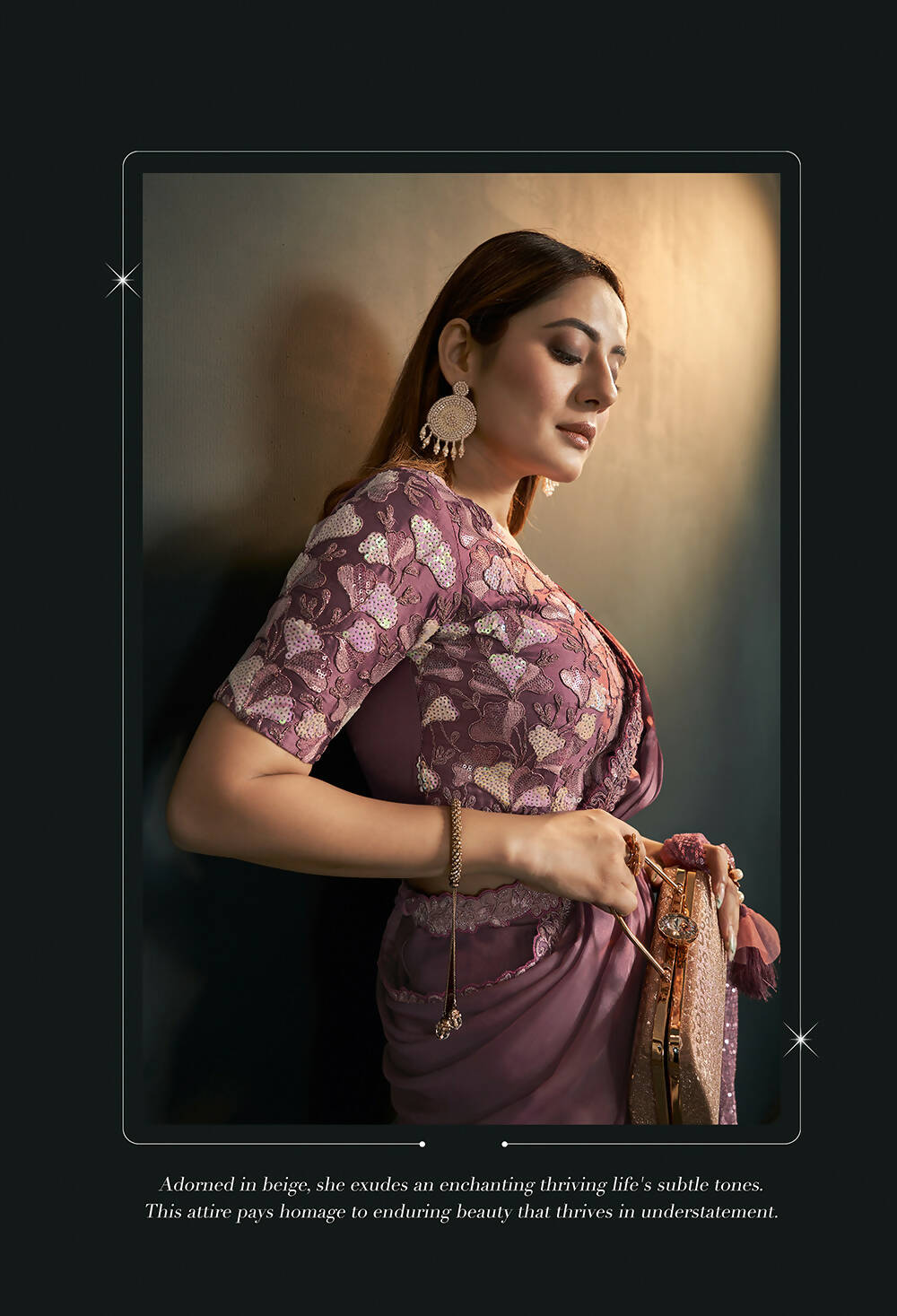 Dusty Pink Silk Satin Crepe Cord Sequence & Thread Embroidered & Moti Work Saree - Moh-Manthan Royal Enigma - Distacart