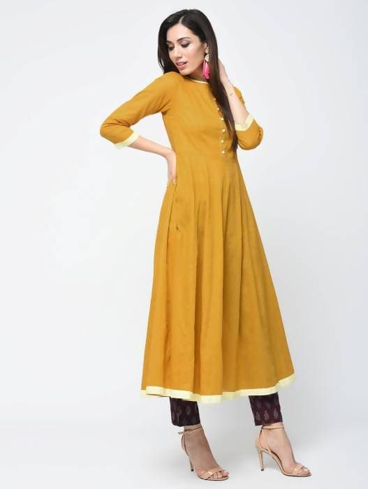 Aniyah Cotton Anarkali Mustard Kurta (AN-111K)