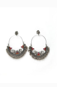 Thumbnail for Mominos Fashion Silver-Plated Peacock Design Multi-Color Chandbali Earrings - Distacart