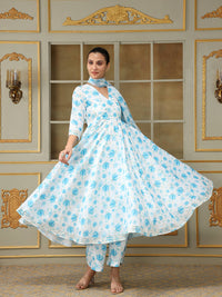 Thumbnail for Pomcha Jaipur Blue Saadgi Blue Phool Anarkali Set - Distacart