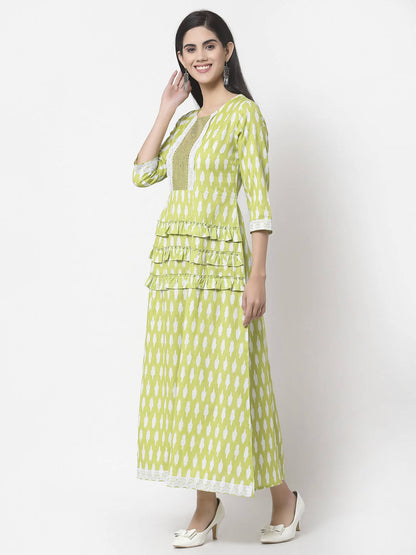 Myshka Women's Pure Cotton Printed 3/4 Sleeve Dress
