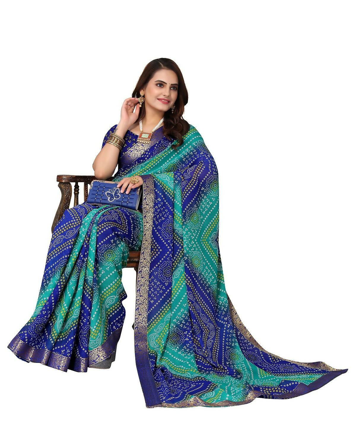 Vamika Blue Georgette Printed With Lace Saree (VERA BLUE) - Distacart