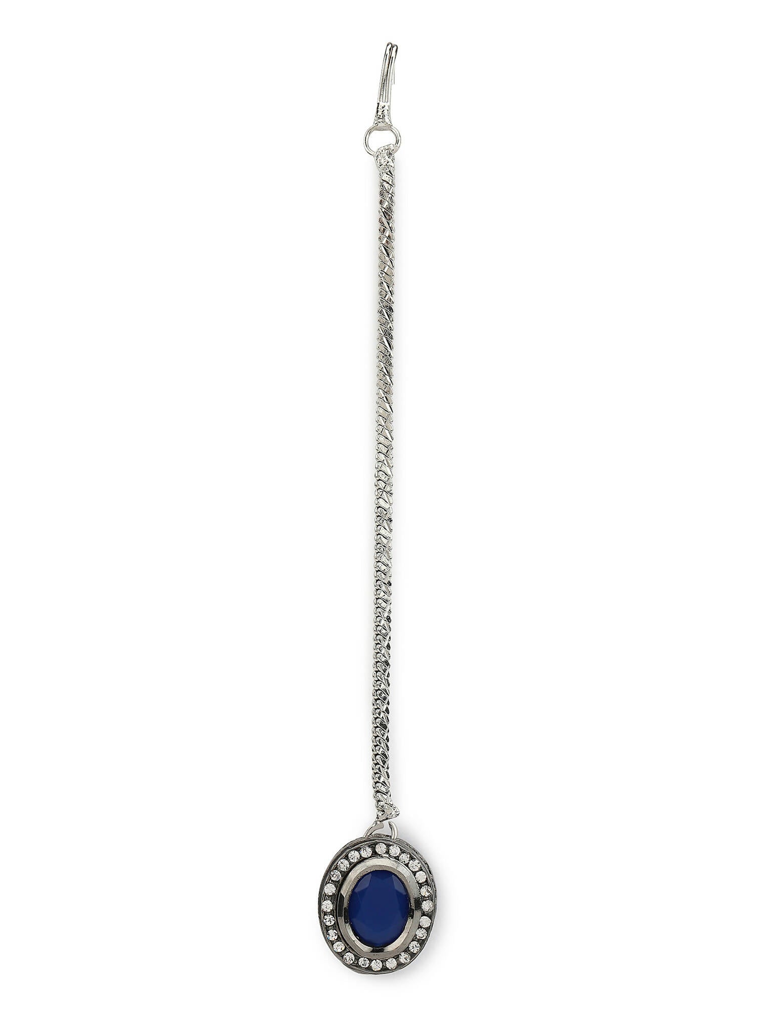 Women's Blue Silver-Toned Kundan Studded Maang Tikka - Ruby Raang - Distacart