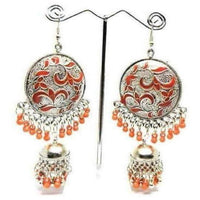 Thumbnail for Muskan Fancy Handmade Chandbali Style Jhumka with Beaded Earrings