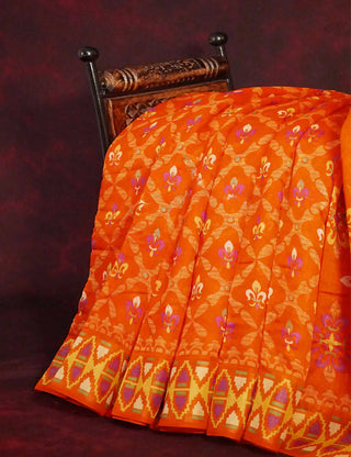 Orange All Over Printed Semi Chanderi Saree By Gayathri Reddy Designer Studio - Distacart