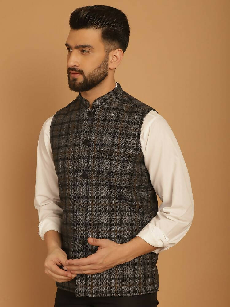 Even Apparels Pure Wool Nehru Jacket - Grey - Distacart