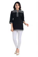 Thumbnail for Snehal Creations Blissful Black Women Embroidered Boho Chic Tunic Top - Distacart