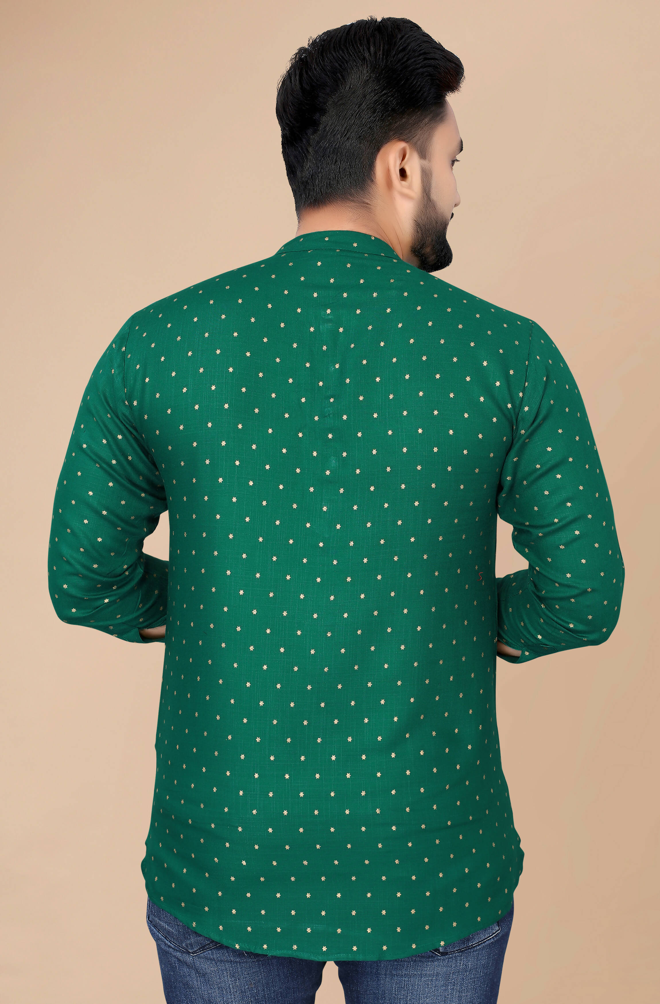 Mens Green Viscose Foil Print Kurta - Mahotsav - Distacart