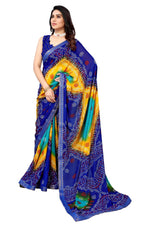 Thumbnail for Vamika Ethnic Fire Blue Printed With Lace Saree - Distacart