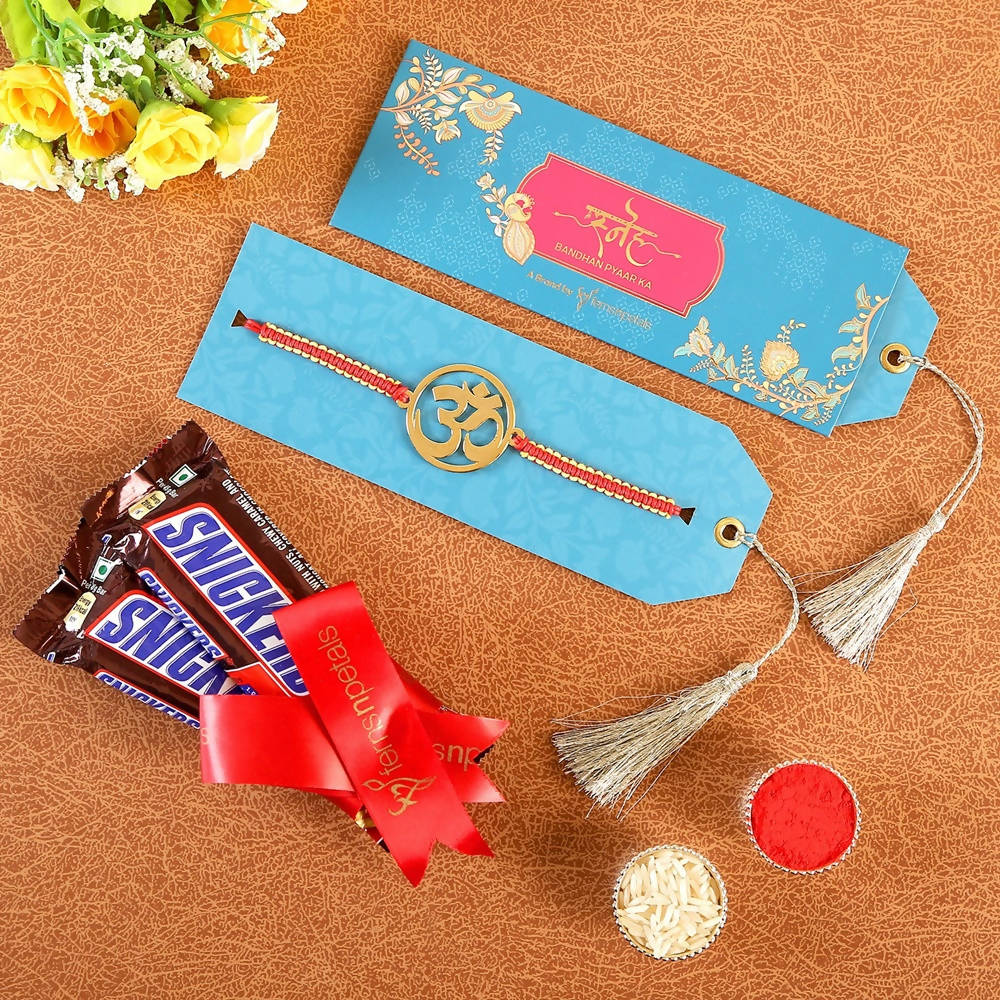 Om Metal Rakhi & Snickers Chocolates - Distacart