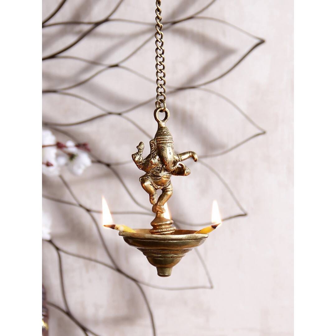 eCraftIndia Brown Dancing Ganesha Brass Hanging Diya - Distacart