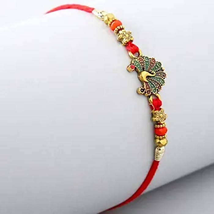 Beautiful Peacock Ethnic Rakhi & Cashew Jar - Distacart