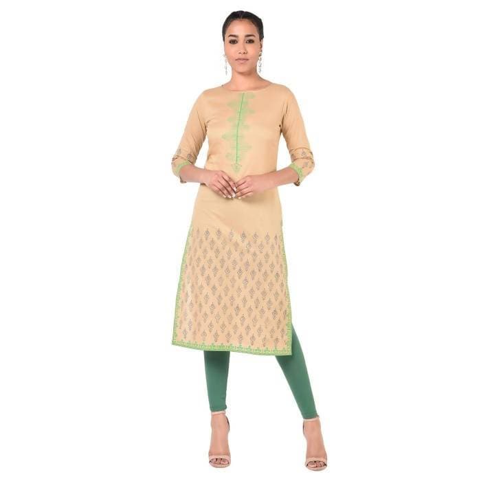 Aniyah Cotton Floral Print Straight Kurta In Beige Color (AN-170K)
