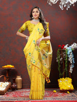 Thumbnail for Lorenvalley Fashion Yellow Soft Paithani Silk Woven Design Gold Zari Meenakari Weaving Saree - Distacart