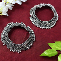 Thumbnail for Mominos Fashion Kamal Johar Oxidised Silver Heavy Design Anklets