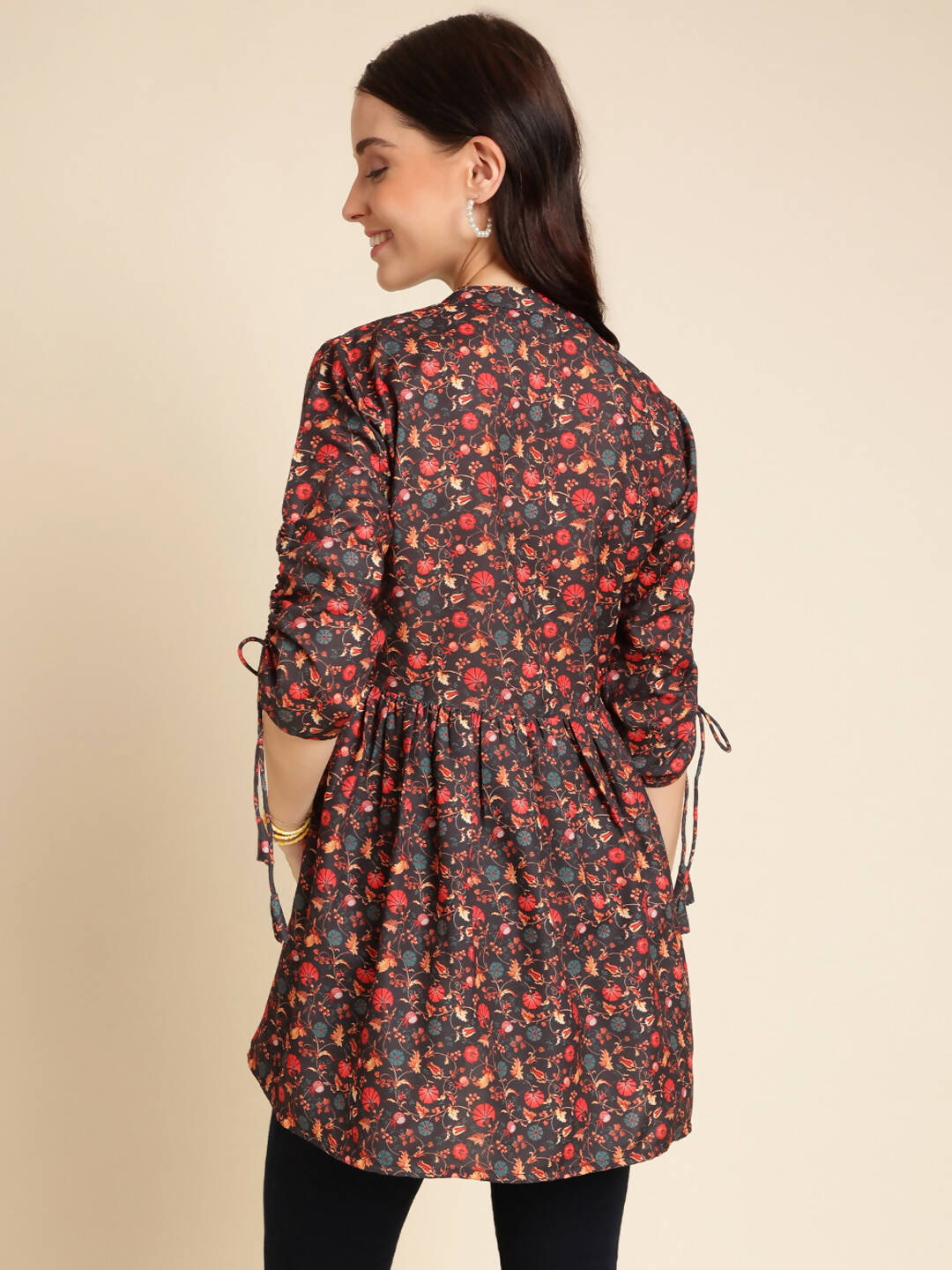 Black Poly Rayon Digital Printed A-line Top - Tarini - Distacart