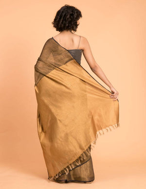 Suta Black Gold Woven Design Zari Pure Linen Saree - Distacart
