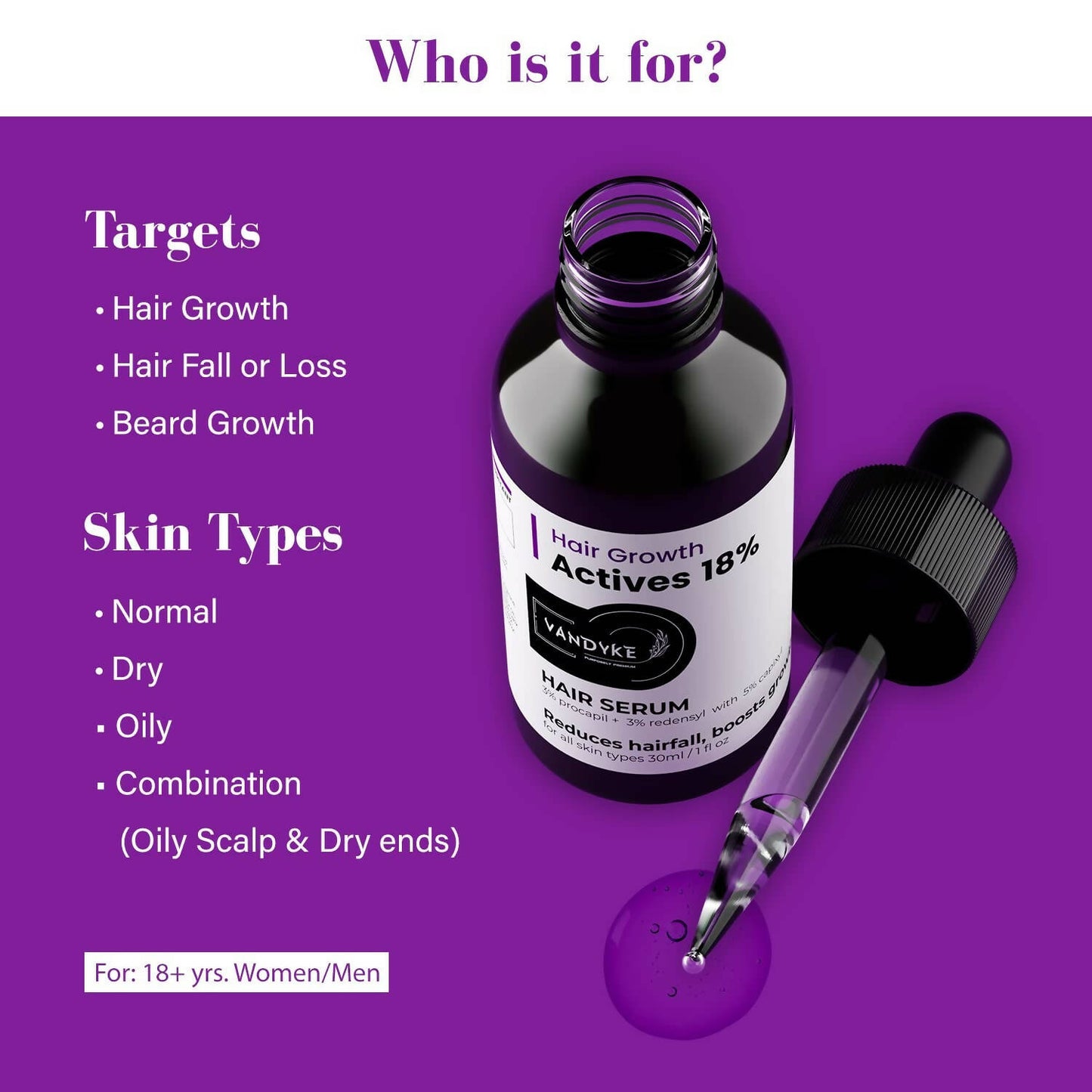 Vandyke Hair Growth Actives 18% Hair Serum - Distacart