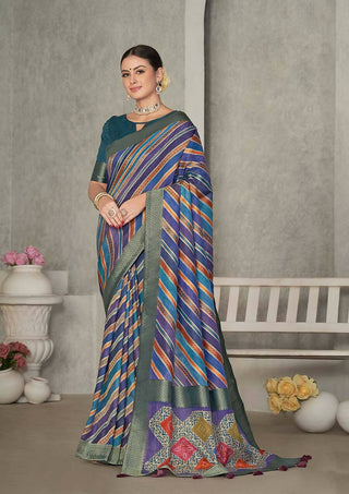 Blue Rangkat Tussar Silk Woven Design Saree with Unstitched Blouse - Mohmanthan Eshani - Distacart