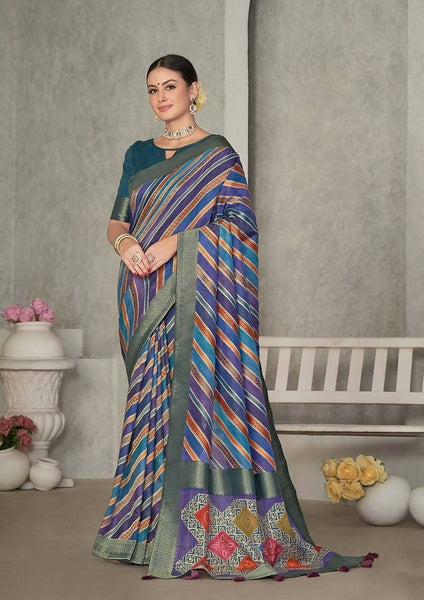 Blue Rangkat Tussar Silk Woven Design Saree with Unstitched Blouse - Mohmanthan Eshani - Distacart