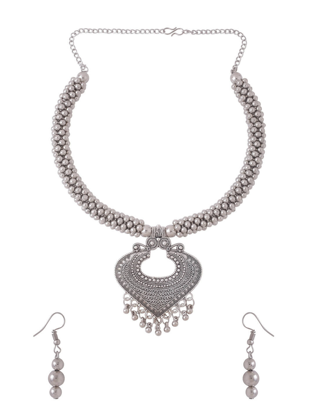 NVR Women Silver Toned Oxidised Jewellery Set - Distacart