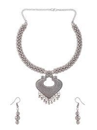 Thumbnail for NVR Women Silver Toned Oxidised Jewellery Set - Distacart