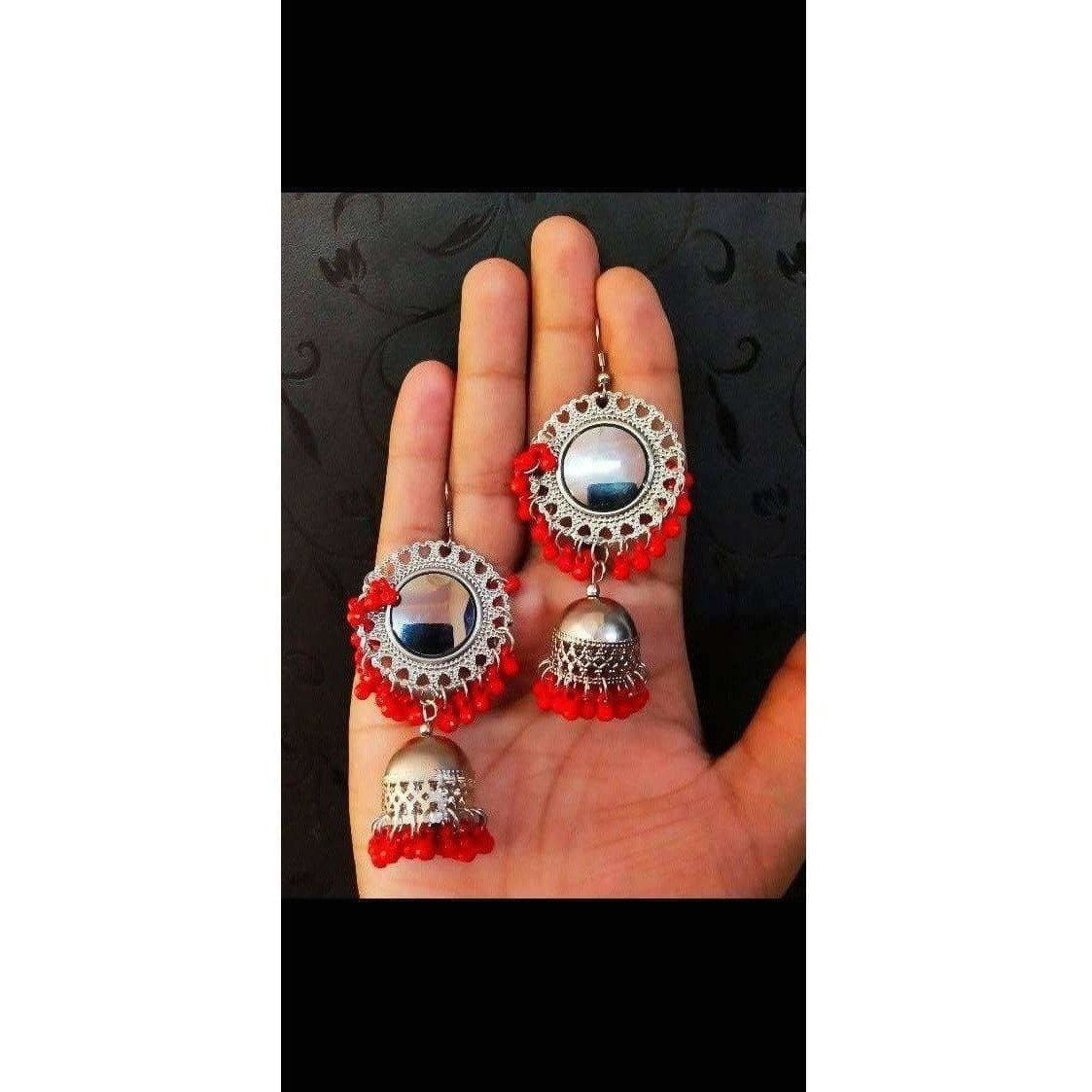 Muskan Fancy Mirror work Orange smart Earrings