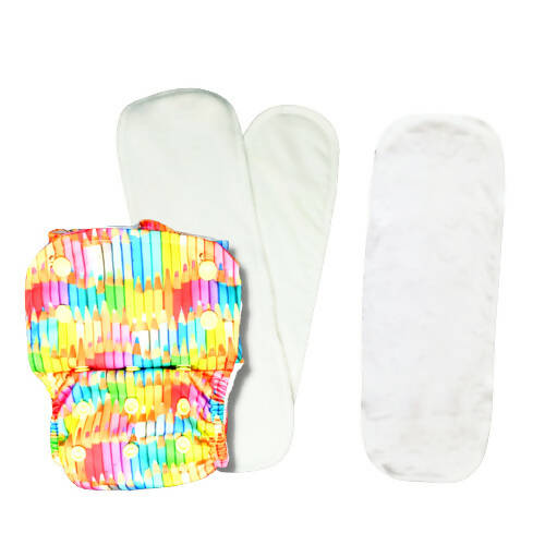 Kindermum Pro Aio Cloth Diaper (With 2 Organic Inserts And Power Booster)-Colorful Art For Kids - Distacart