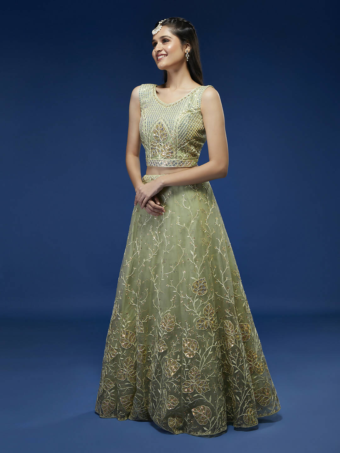 House of Panchhi Pista Net Sequinse Work Lehenga & Blouse, Dupatta - Distacart