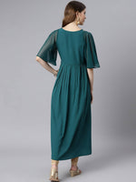 Thumbnail for Janasya Teal Yoke Design Flared Sleeves Crepe Anarkali Kurta - Distacart