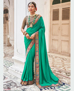 Thumbnail for Sea Green Vichitra Solid Saree With Unstitched Blouse Piece - Juhi - Distacart