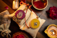 Thumbnail for Nirmalaya Bhai Bhabhi Rakhi Set Pink & Yellow - Distacart