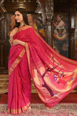 Very Much Indian Handloom Pure Cotton Paithani Radha Krishna Pallu-Red Delight - Distacart