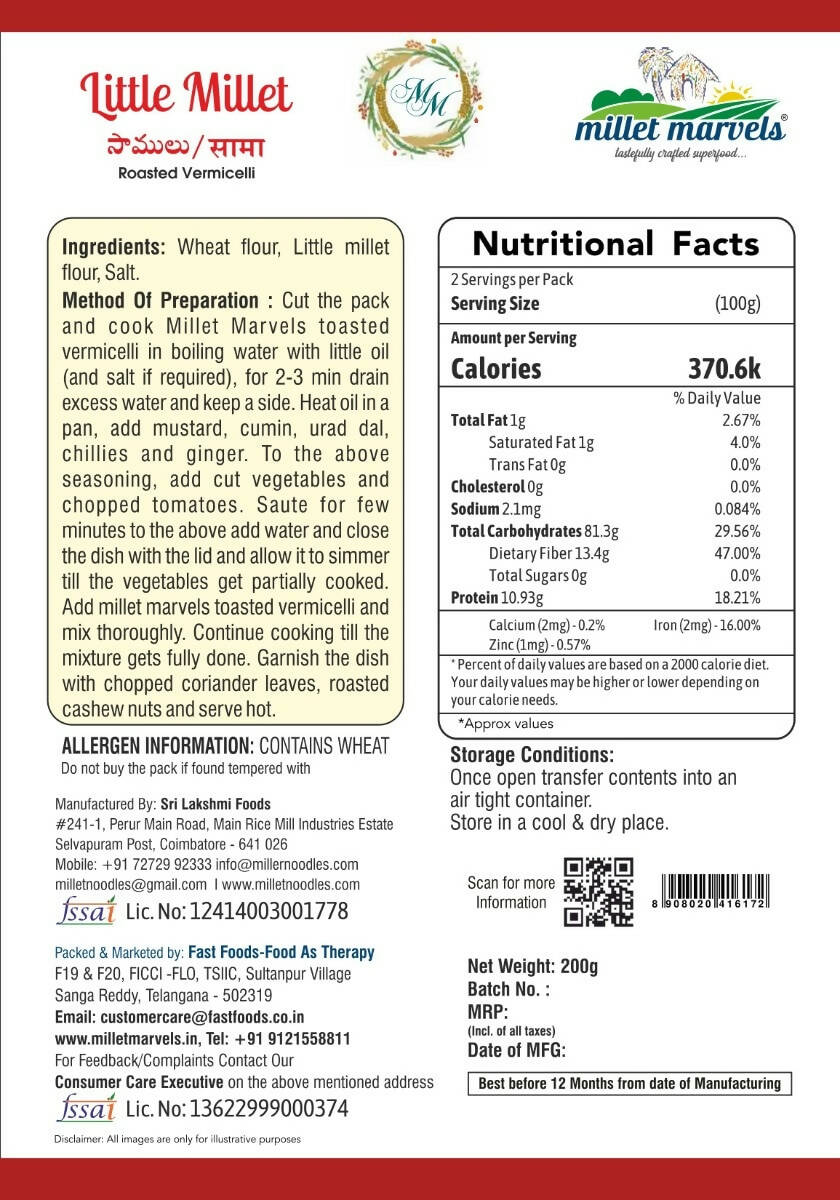 Millet Marvels Little Millet Roasted Vermicelli - Distacart